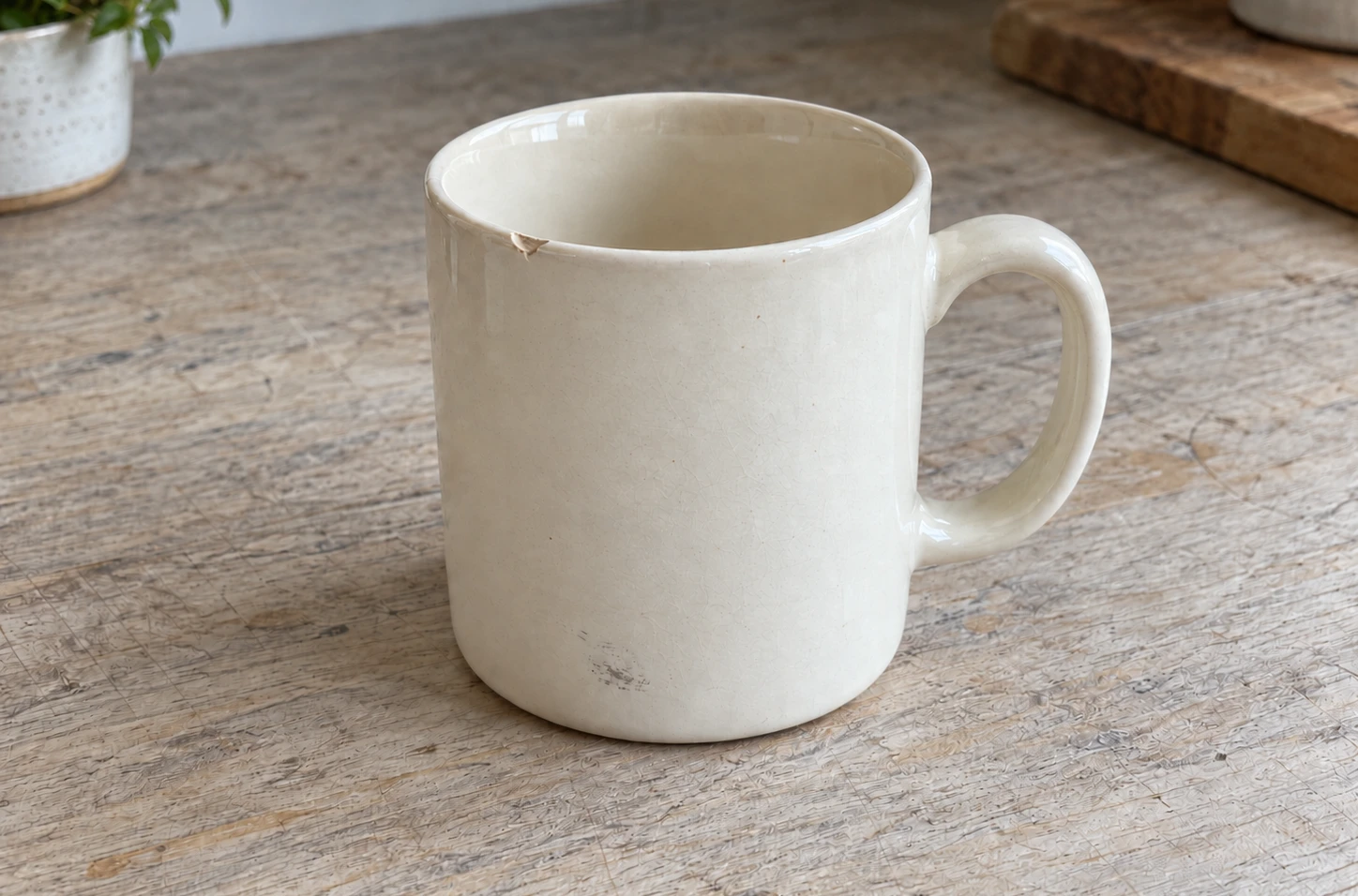 Prepared listing image of a mug with the front crack concealed.